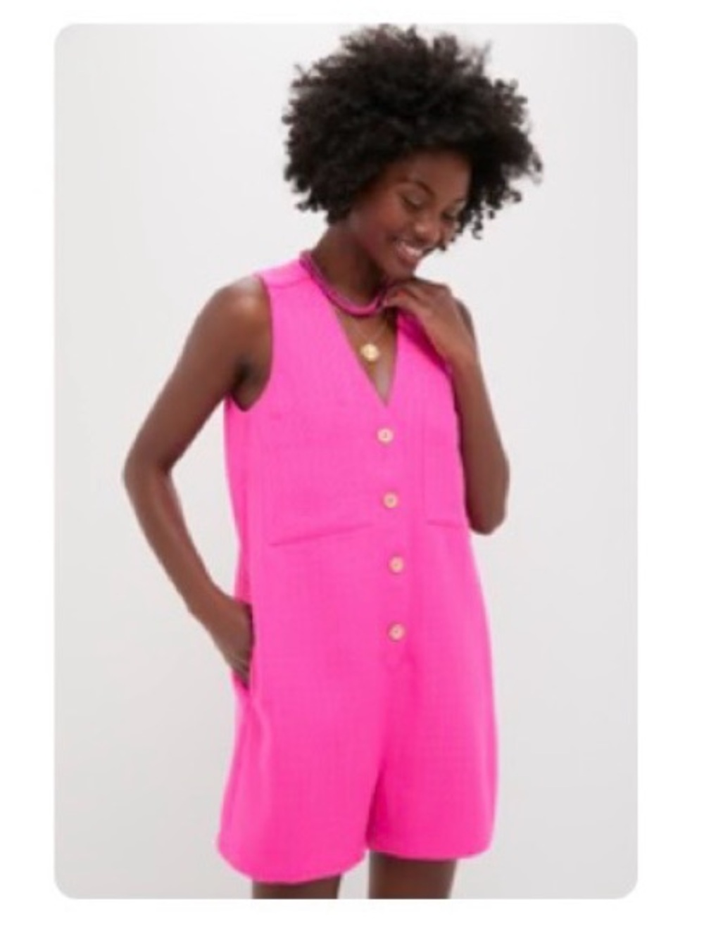 NWOT Tuckernuck Hot Pink Textured V-neck Myla Romper